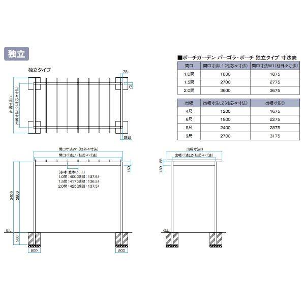 タカショー パーゴラ・ポーチ 独立タイプ 1間×8尺 ＊シェードは別売