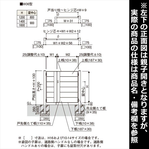 YKKAP ルシアス門扉W06型 両開き 門柱仕様 10-12 内開き仕様 UME-W06