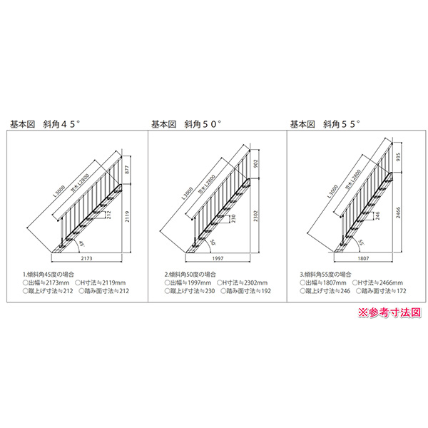 森田アルミ工業 STAIRS ステアーズ 両手摺付（立格子）階段長さ L2400mm 階段幅 W1200mm 手摺笠木長さT 2200mm  パネル長さP 1570mm ステップ枚数 7枚 角度調節範囲 43.5°～64.5° 踏板の耐荷重 150kg S□2412T2