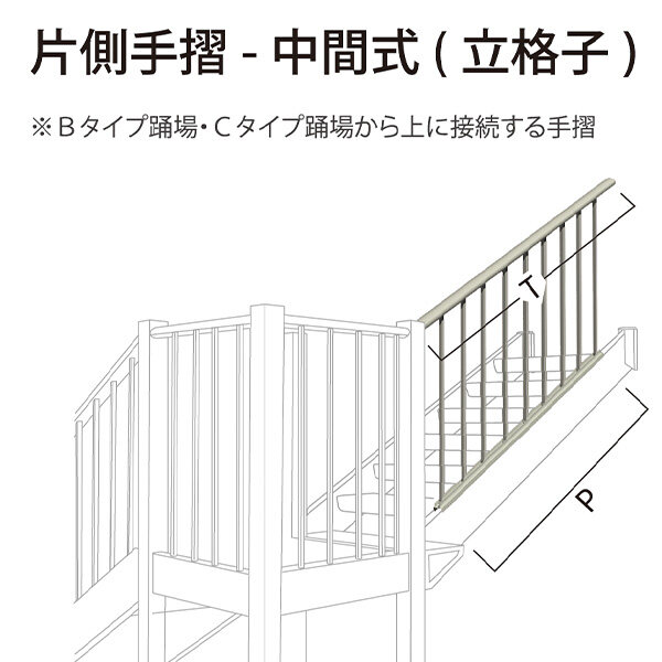 森田アルミ工業 STAIRS ステアーズ 片側手摺-中間式（立格子） 階段長さ L900mm用 手摺笠木長さT 1080mm パネル長さP 810mm  ブロンズ