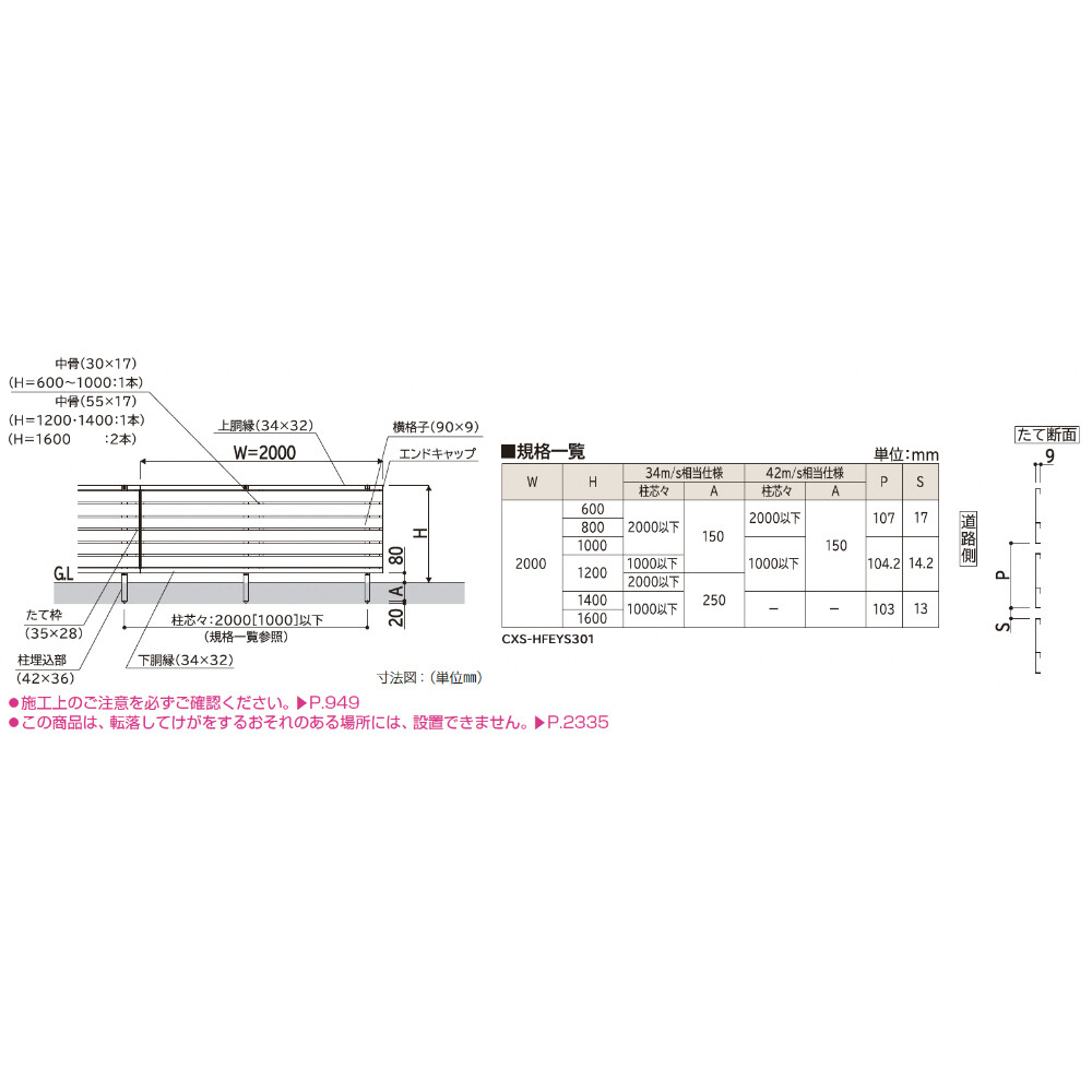 SY1F型の廉価品】 YKK YKKAP シンプレオフェンス YS3型 T80 本体 『アルミ フェンス 高