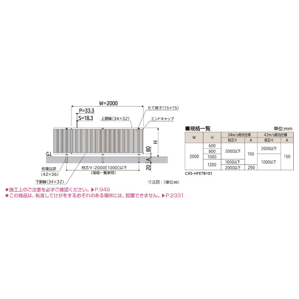 2F型の後継品】 YKK YKKAP シンプレオフェンス TB1型 T80 本体 『アルミ フェンス 高