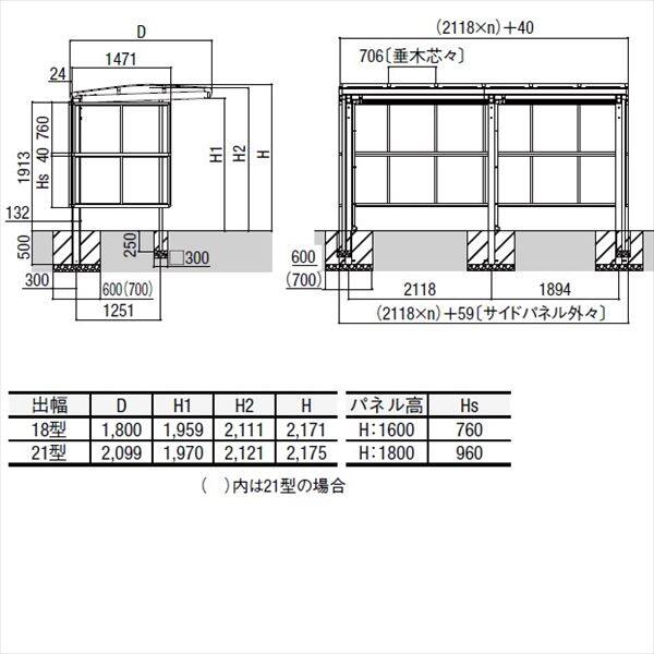 リクシル サイクルポート フーゴA パーク 22・22・29-21型 パネル高さ