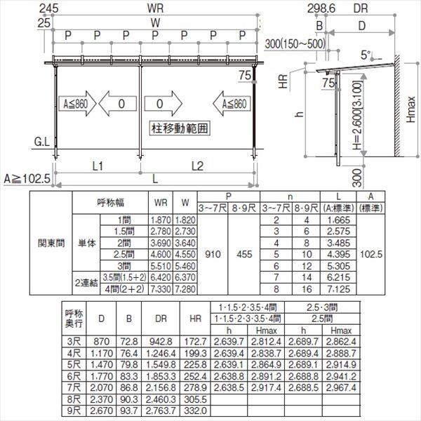 YKK サザンテラス パーゴラタイプ 関東間 600N／ｍ2 3間×3尺 （2連結）