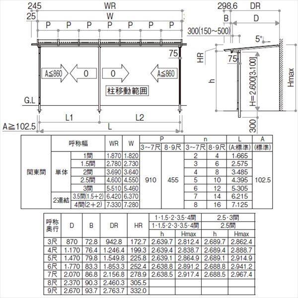 YKK サザンテラス パーゴラタイプ 関東間 600N／ｍ2 3.5間×6尺 （2連結） 熱線遮断FRP板 後付け 