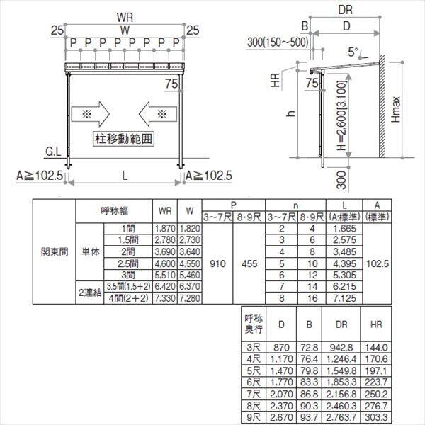 YKKAP サザンテラス フレームタイプ 関東間 600N／ｍ2 1.5間×7尺 熱線