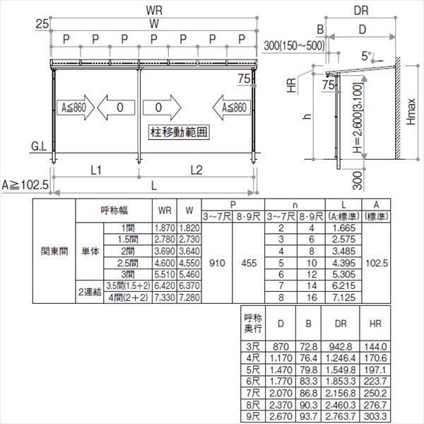 YKK サザンテラス フレームタイプ 関東間 600N／ｍ2 3.5間×6尺 （2連結）