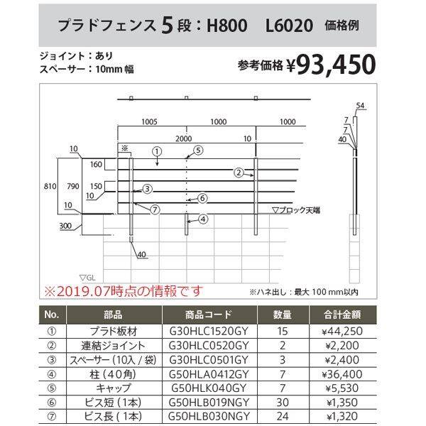 グローベン フェンス　プラドワン コミコミセット ジョイントあり仕様 W2000×H1130（7段）　板隙間10mm 『目隠しフェンス　部材　樹脂　DIY』 