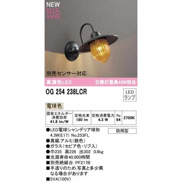 オーデリック ポーチライト R15 クラス2 #OG 254 106LCR 別売センサー対応 電球色 - 3