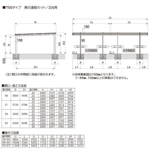 全国配送 YKK ルシアス カーポート 750タイプ 4台用 J54・54-60 H24 奥行