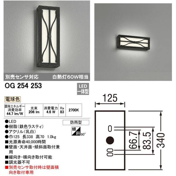 オーデリック LEDフラットポーチライト OG 254 253 別売センサ対応
