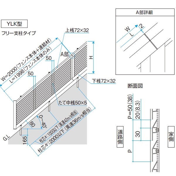 三協アルミ レジリア YLK型 フリー支柱タイプ 2006 本体 『アルミフェンス 柵 』 - キロ本店