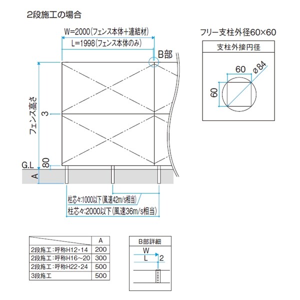 三協アルミ レジリア 2段フリー支柱 H24 60角支柱 『YL2型は取付不可』 『アルミフェンス 柵 』