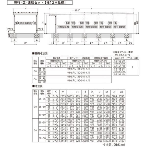 全国配送 YKK YKKAP ジーポート Pro 3000タイプ カーポート 2台用 横材なし 明かり取りなし 奥行(2)連結柱12本 J55･55-36 H30 アルミ色