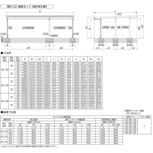 全国配送 YKK YKKAP ジーポート Pro 3000タイプ カーポート 3台用 横材なし 明かり取りなし 間口(2)連結柱9本 M60-48･30 H25 木調色