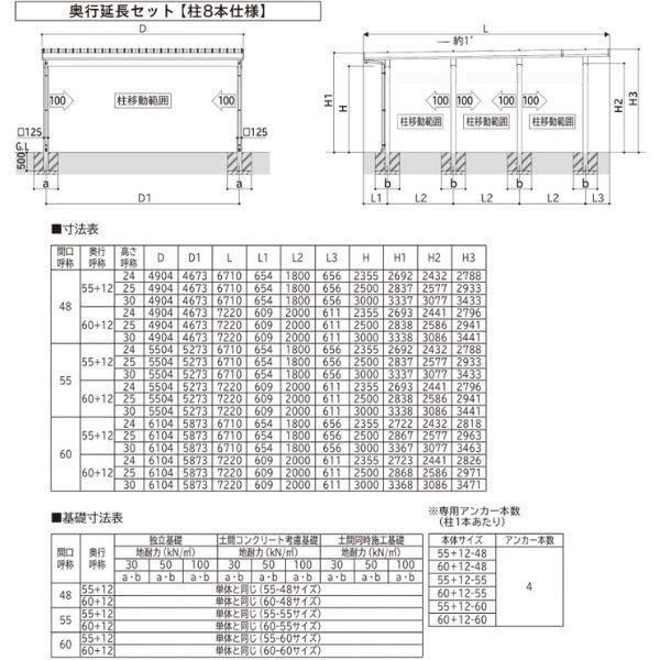 全国配送 YKK YKKAP ジーポート Pro 4500タイプ カーポート 2台用 横材なし 明かり取りなし 奥行延長柱8本 J60･12-48 H30 アルミ色