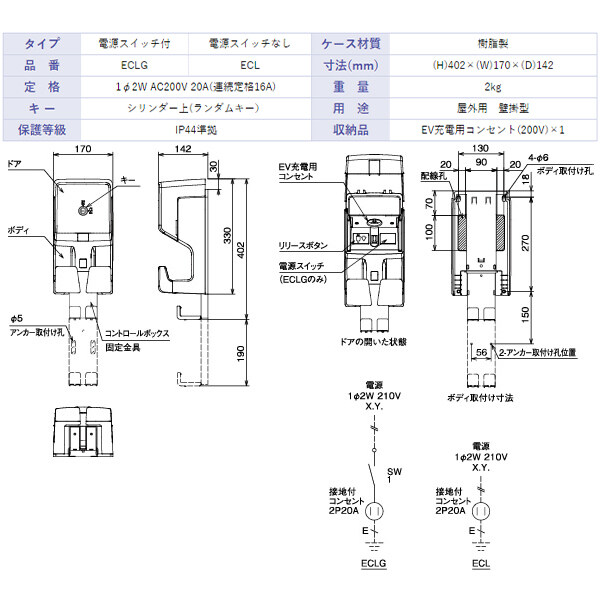 Kawamura 河村電器産業 EVコンポライト 樹脂製壁掛型 ECL 電源スイッチなし 『 EV