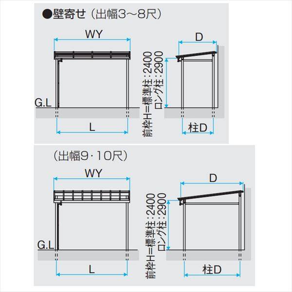 三協アルミ ナチュレ テラスタイプNY型 壁寄せ納まり 標準柱 600タイプ 1.0