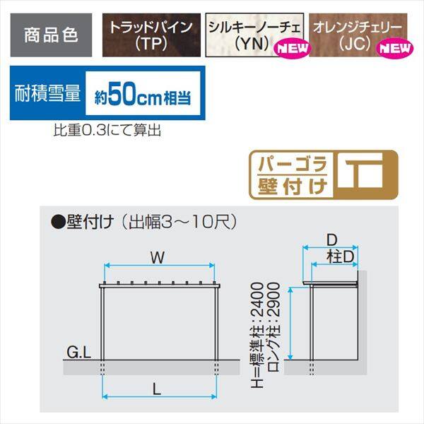 三協アルミ ナチュレ パーゴラタイプPN型 壁付け納まり 標準柱 1500タイプ 2.0間×10尺 関東間 単体TPPNAB-1210 