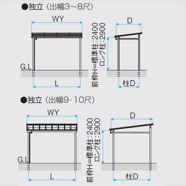 三協アルミ ナチュレ テラスタイプND型 独立納まり ロング柱 600タイプ