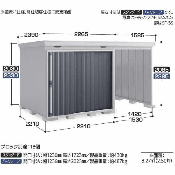 配送は関東・東海限定』イナバ物置 FW／フォルタ ウィズ FW-2222+15KH