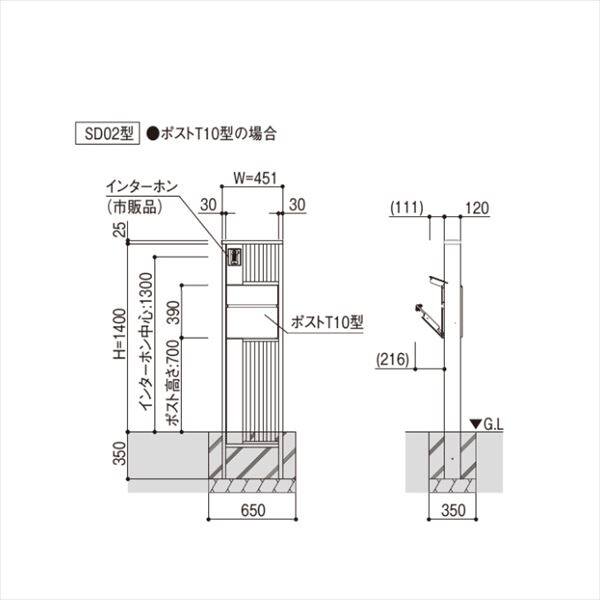 YKKAP ルシアスポストユニット SD02型 インターホン位置/外観左 演出